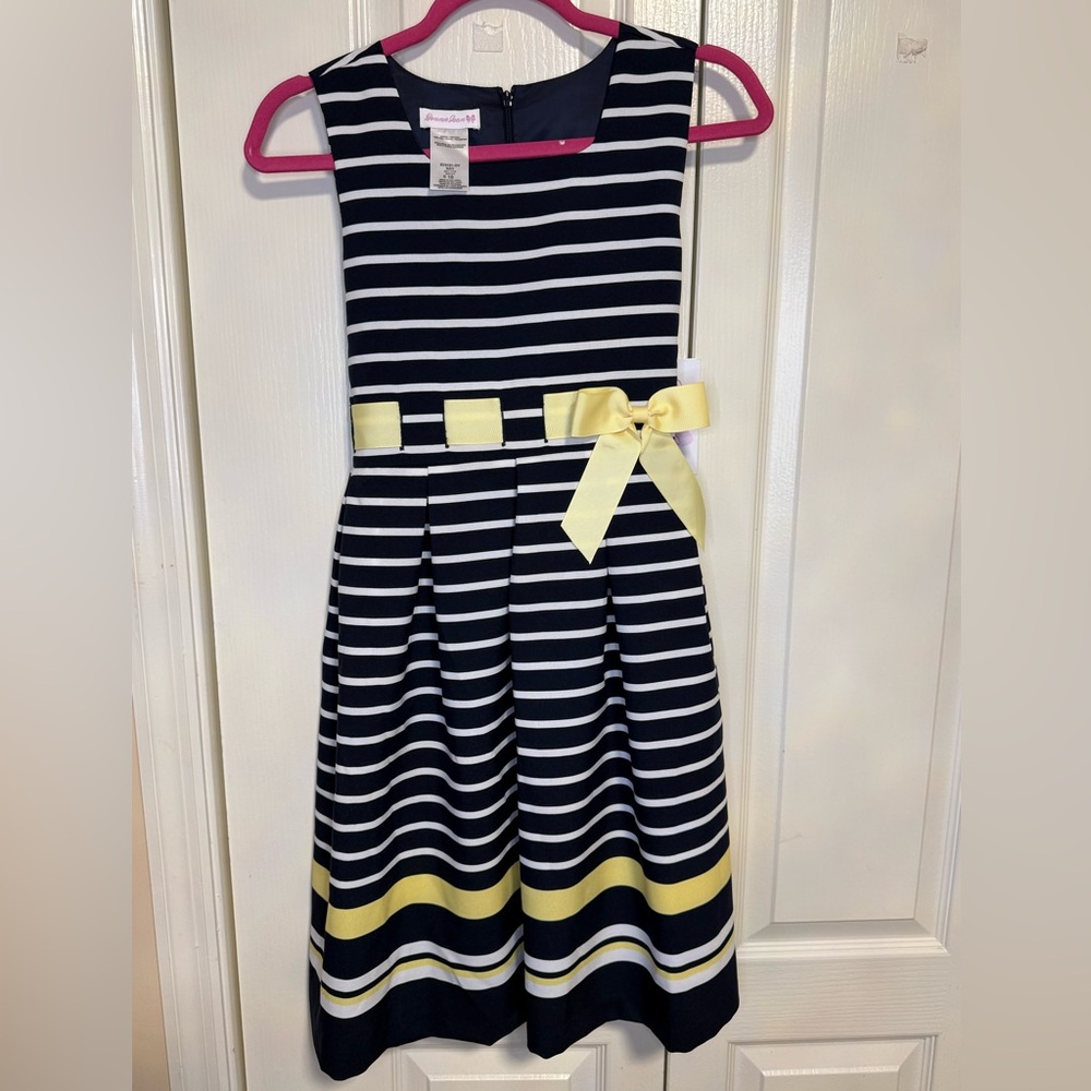 Bonnie Jean Navy and Yellow Striped Dress
